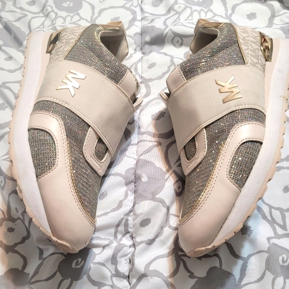 Michael Kors Shoes - Michael Kors Teddi Trainer Shoes Size 9 Cream Gold limited edition